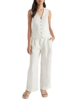 Linen Stripe Waistcoat In Auburn Pinstripe