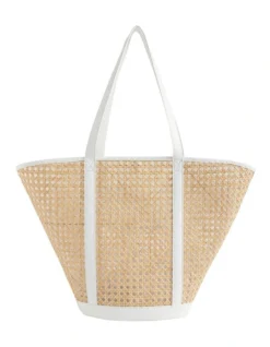 Caged Rattan Tote In White