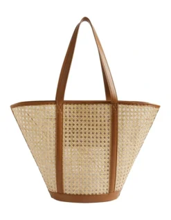 Caged Rattan Tote In Brown