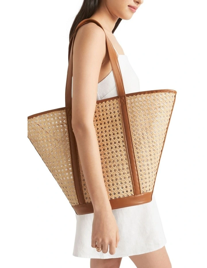 Caged Rattan Tote In Brown 2 Caged Rattan Tote In Brown - Image 2