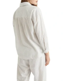Cotton Sleep Shirt In Olive Stripe