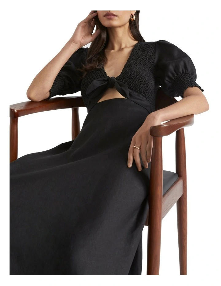 Linen Shirred Tie Front Midi Dress 2 Linen Shirred Tie Front Midi Dress - Image 2