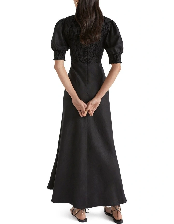 Linen Shirred Tie Front Midi Dress 4 Linen Shirred Tie Front Midi Dress - Image 4