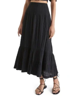 Textured Shirred Midi Skirt