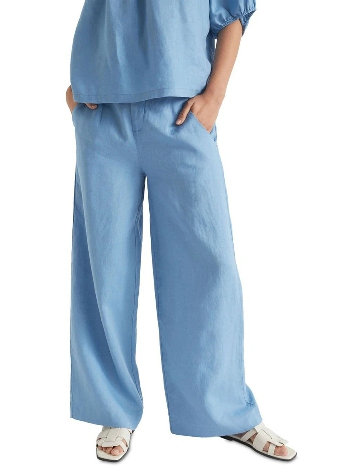 Core Linen Waisted Pant In Blue 1 Core Linen Waisted Pant In Blue