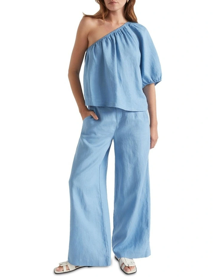 Core Linen Waisted Pant In Blue 2 Core Linen Waisted Pant In Blue - Image 2