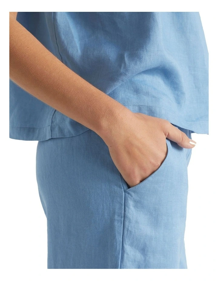 Core Linen Waisted Pant In Blue 3 Core Linen Waisted Pant In Blue - Image 3