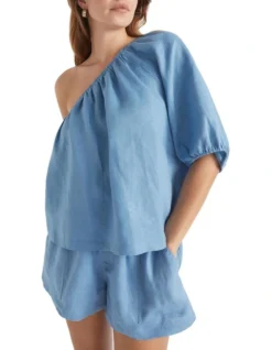 Linen One Shoulder Top In Blue -Heritage 984286990 3 720x928