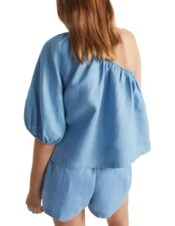 Linen One Shoulder Top In Blue -Heritage 984286990 4 720x928