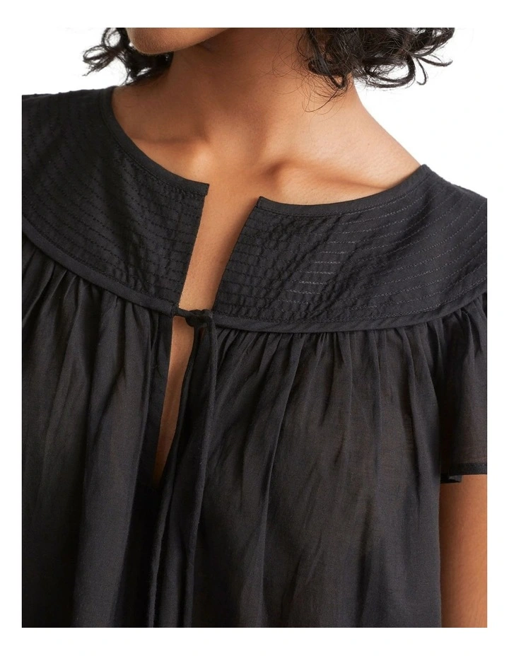Voile Yoke Frill Sleeve Blouse In Black 3 Voile Yoke Frill Sleeve Blouse In Black - Image 3