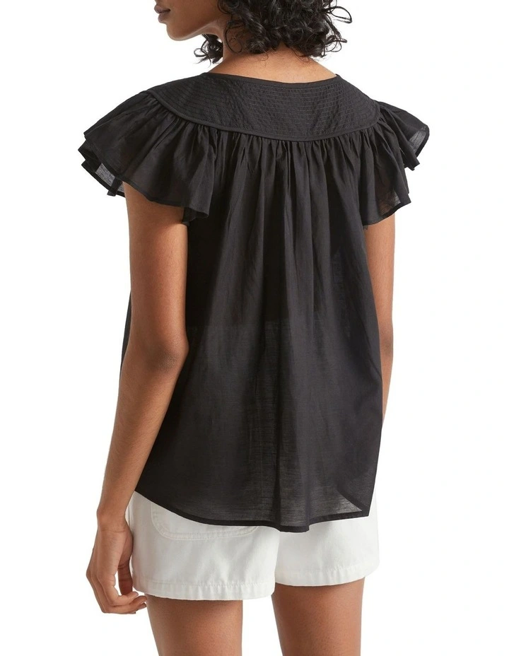 Voile Yoke Frill Sleeve Blouse In Black 4 Voile Yoke Frill Sleeve Blouse In Black - Image 4