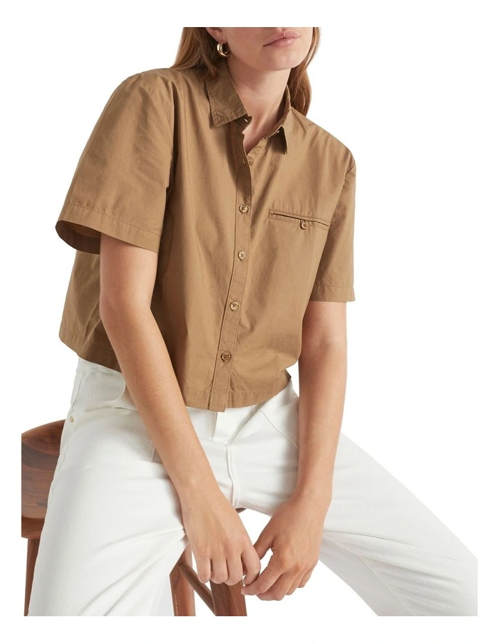 Poplin Crop Shirt In Brown 1 Poplin Crop Shirt In Brown
