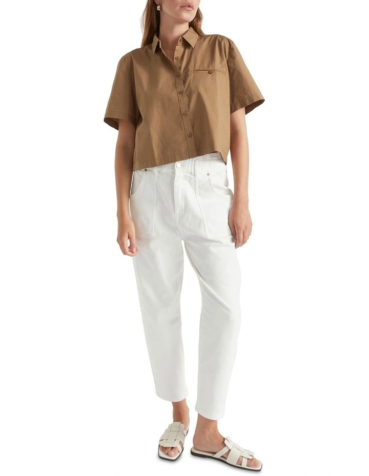 Poplin Crop Shirt In Brown 2 Poplin Crop Shirt In Brown - Image 2