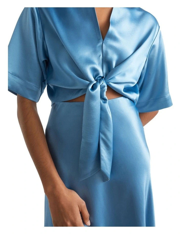 Satin Tie Front Top In Blue 3 Satin Tie Front Top In Blue - Image 3
