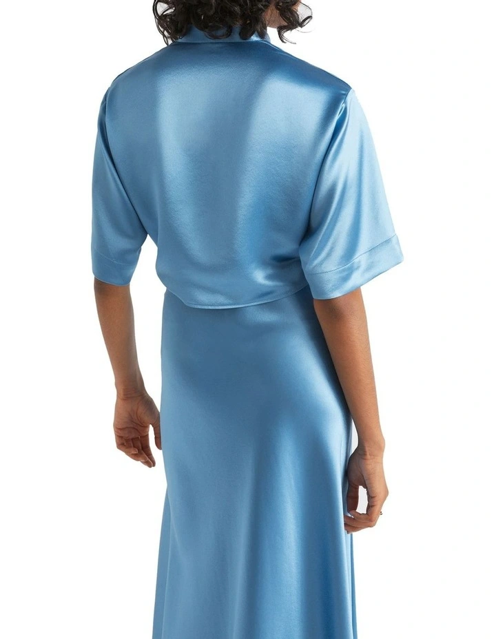 Satin Tie Front Top In Blue 4 Satin Tie Front Top In Blue - Image 4