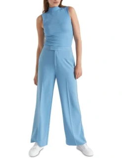 Mock Neck Rib Top In Blue