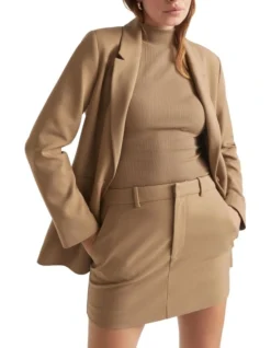 Mock Neck Rib Top In Brown