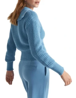 Zip Through Funnel Neck Cardigan In Blue -Heritage 984288070 4 720x928