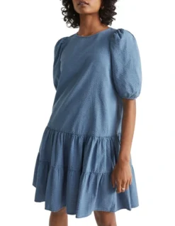 Seersucker Mini Dress In Blue