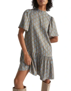 Linear Retro Mini Dress In Multi