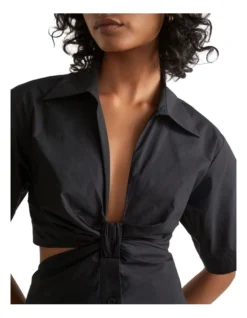 Knot Front Poplin Shirt Dress In Black -Heritage 984289060 984268900 3 720x928