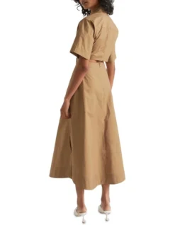 Knot Front Poplin Shirt Dress In Brown -Heritage 984289060 984269530 4 720x928