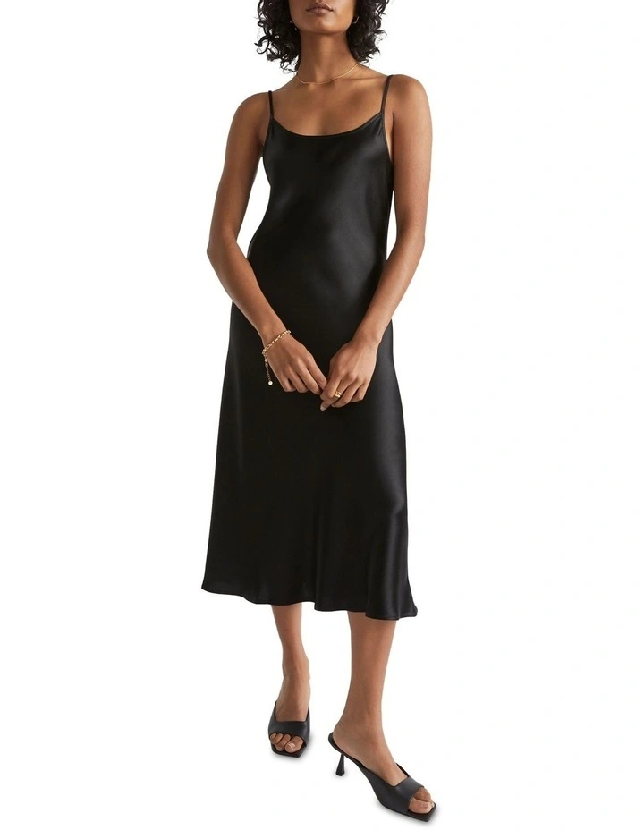 Satin Slip Dress In Black 2 Satin Slip Dress In Black - Image 2