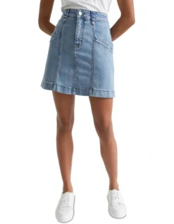 Denim A Line Seamed Skirt In Blue