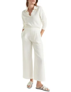 Linen Blend Cropped Pant In Cream