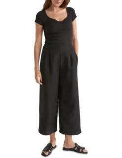 Linen Blend Cropped Pant In Black