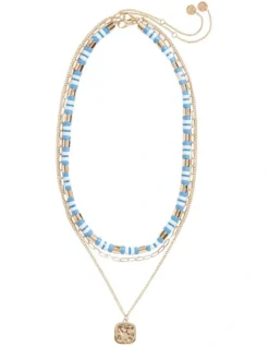 Colourblock Layered Necklace In Blue