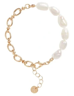 Pearl Chain Bracelet In Gold