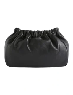 Rouched Leather Clutch In Black