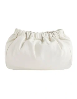 Rouched Leather Clutch In Cream