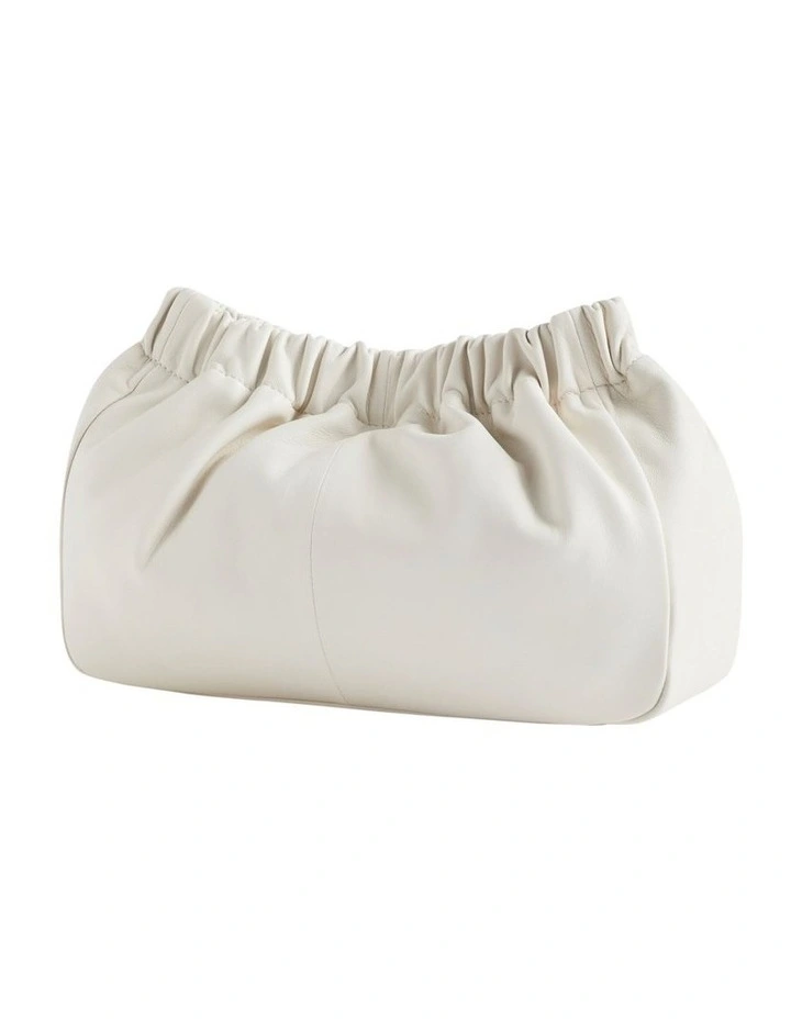 Rouched Leather Clutch In Cream 3 Rouched Leather Clutch In Cream - Image 3