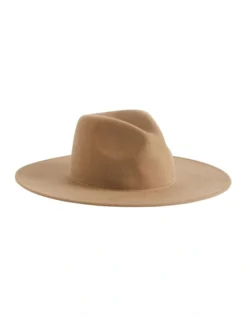 Wide Brim Wool Fedora In Deep Brass