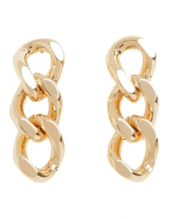 Flat Curb Chain Earring In Gold