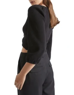 Twist Front Rib Top In Black -Heritage 988420150 988361290 4 720x928