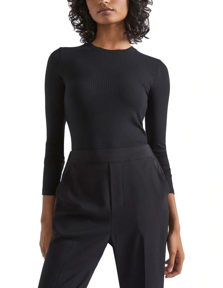 Core Rib Crew Neck Top In Black 1 Core Rib Crew Neck Top In Black