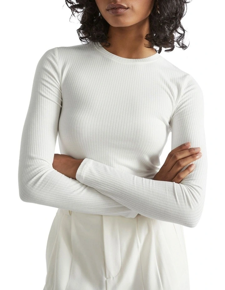 Core Rib Crew Neck Top In Cream 1 Core Rib Crew Neck Top In Cream