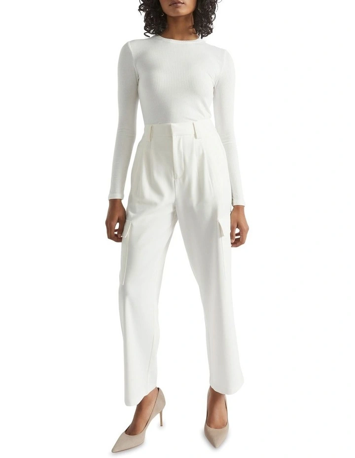 Core Rib Crew Neck Top In Cream 3 Core Rib Crew Neck Top In Cream - Image 3