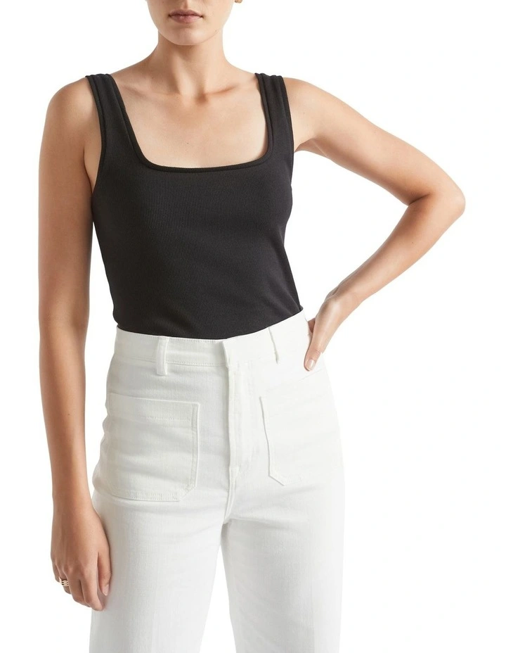 Square Neck Rib Tank In Black 1 Square Neck Rib Tank In Black