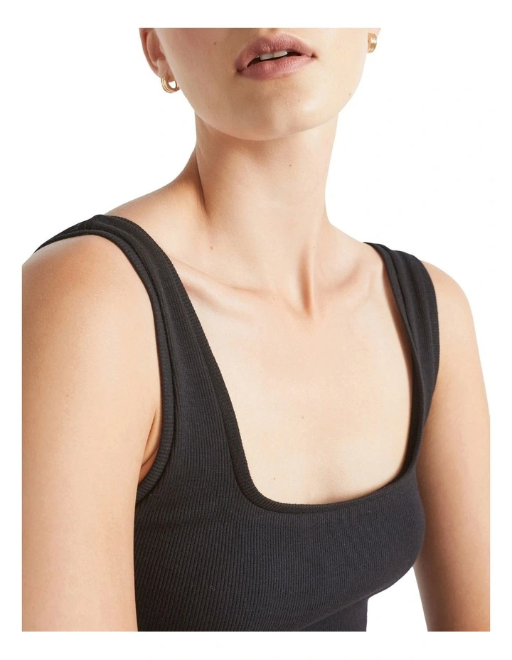 Square Neck Rib Tank In Black 2 Square Neck Rib Tank In Black - Image 2