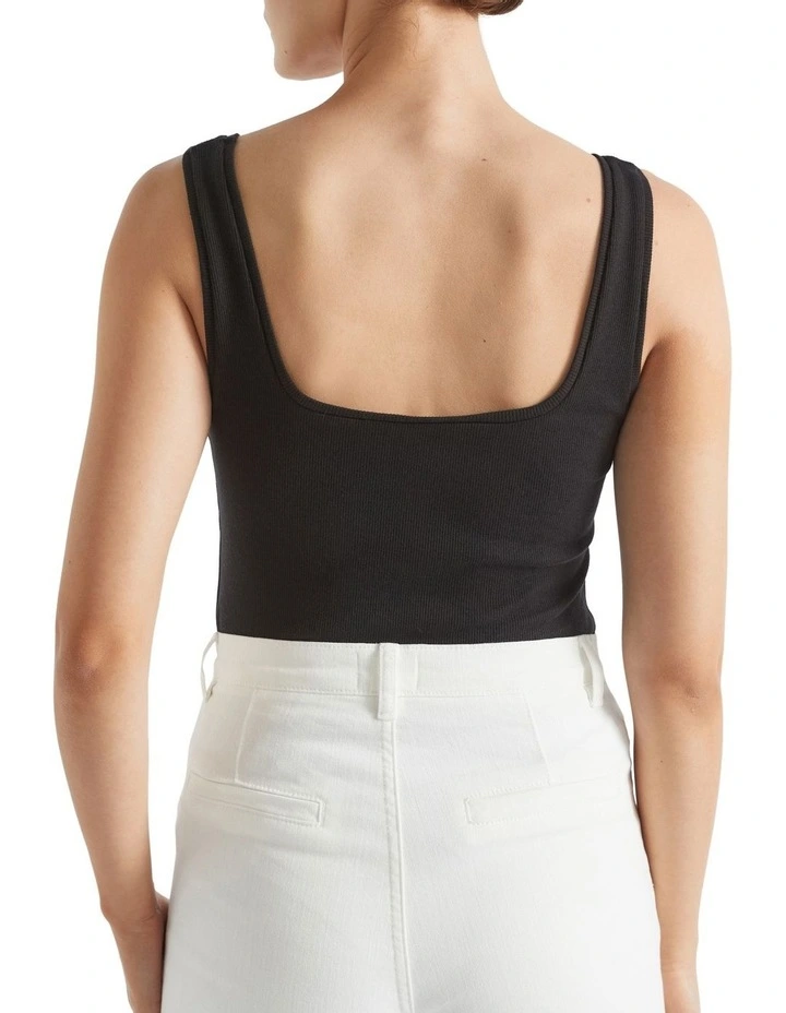 Square Neck Rib Tank In Black 4 Square Neck Rib Tank In Black - Image 4