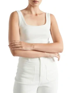 Square Neck Rib Tank In Cream