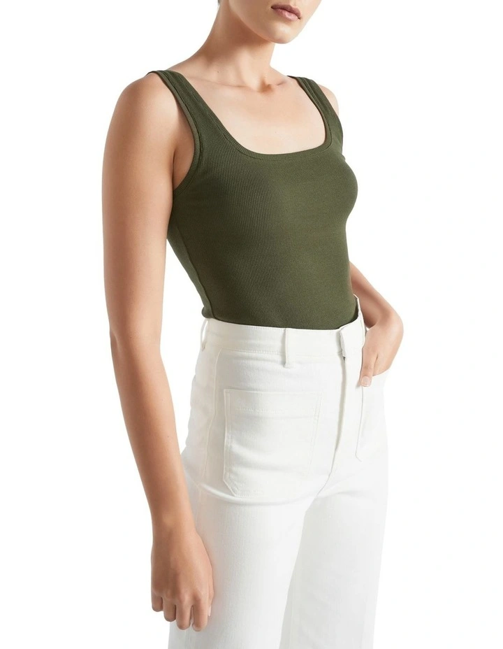 Square Neck Rib Tank In Green 1 Square Neck Rib Tank In Green