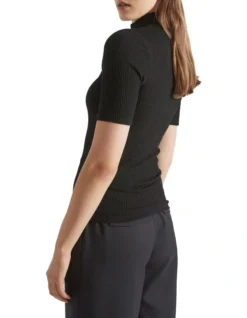 Mock Neck Textured Top In Black -Heritage 988420780 4 720x928