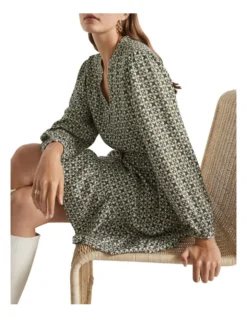 Mini Geo Tie Waist Dress In Green -Heritage 988421320 3 720x928