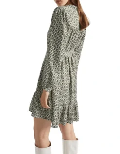 Mini Geo Tie Waist Dress In Green -Heritage 988421320 4 720x928