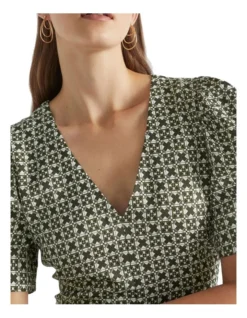 Mini Geo Midi Dress In Green Multi -Heritage 988421410 3 720x928